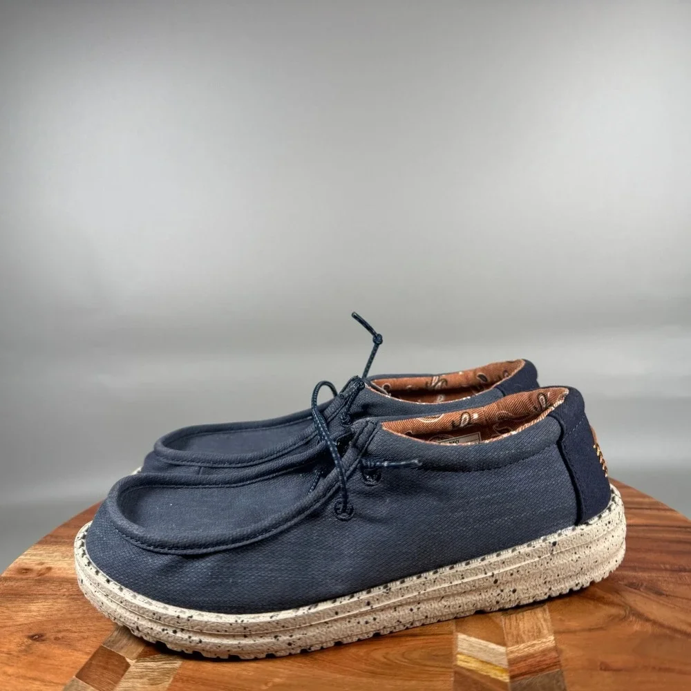 Hey Dude Wally Youth Washed Canvas Navy Blue Slip On Loafers 40567-410 Size 4Y